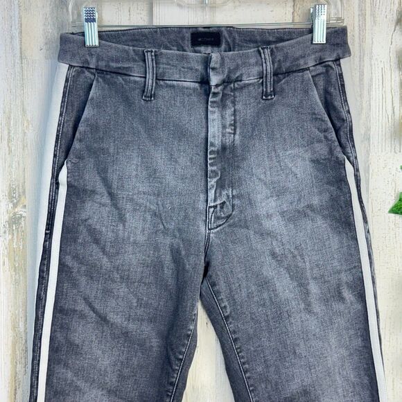 MOTHER The Shaker Prep Fray Cropped Denim Jeans in Dear Mr Black Racer Size 27 - Picture 6 of 12